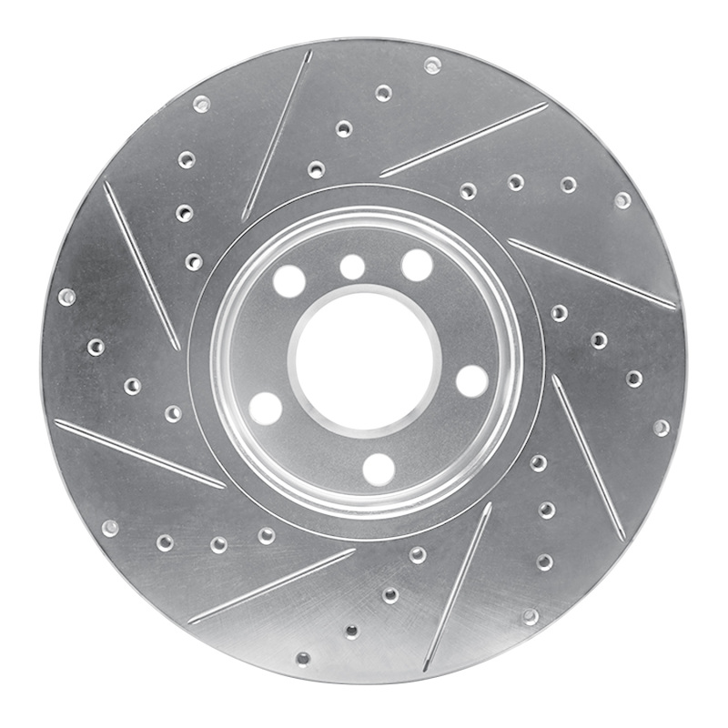 BMW X5 Brake Rotor (1) - Front Right - R1 Concepts - Drilled & Slotted - Silver - `07-`19
